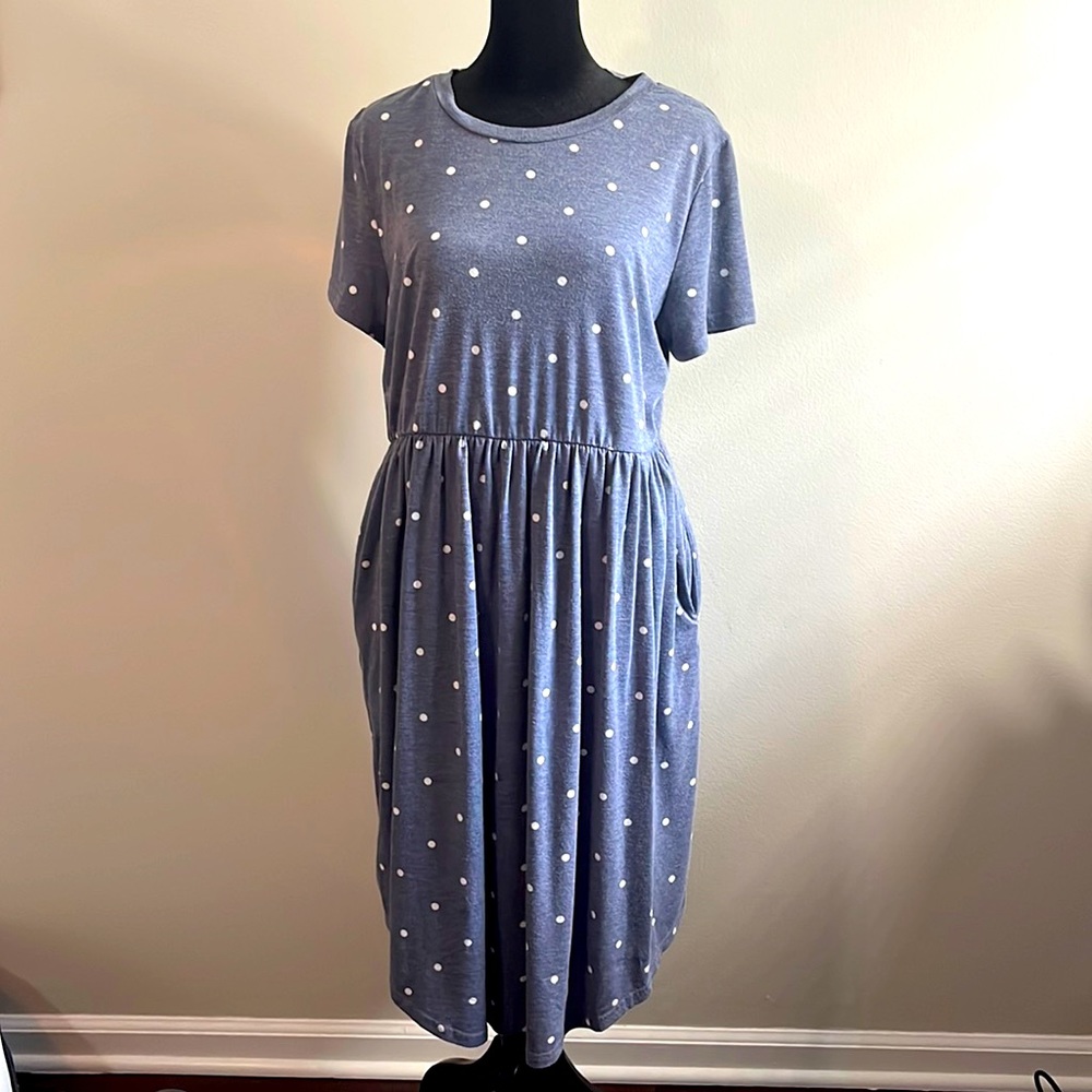 Blue gray Polk dot dress
